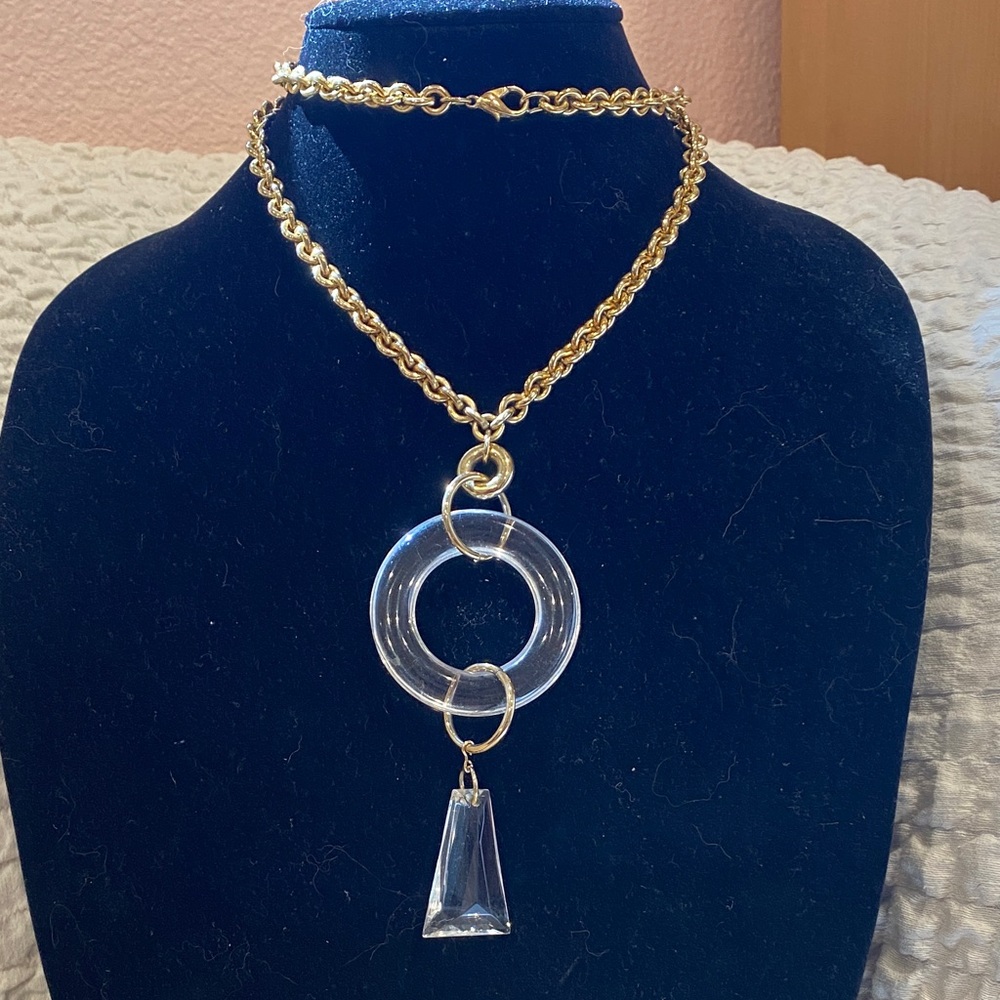 Vintage Gold and Clear Pendant Necklace